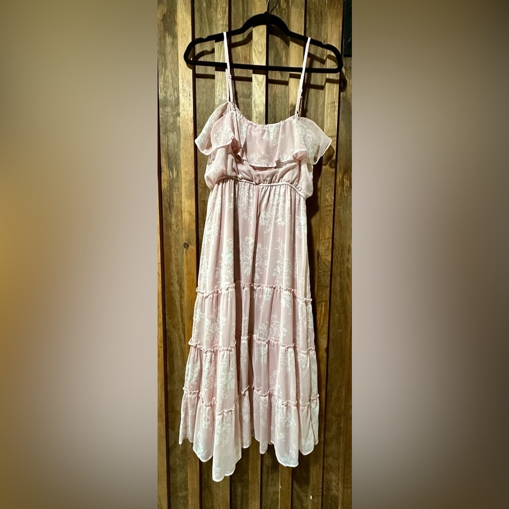 Mi Ami Pink & Cream Spaghetti Strap Maxi Sundress Small - Picture 5 of 7